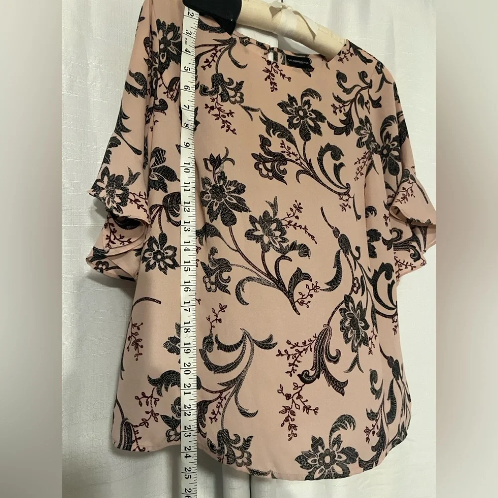 Liz Claiborne Pink Floral Short Ruffle Sleeve Blouse Women's Size Medium - Picture 7 of 13